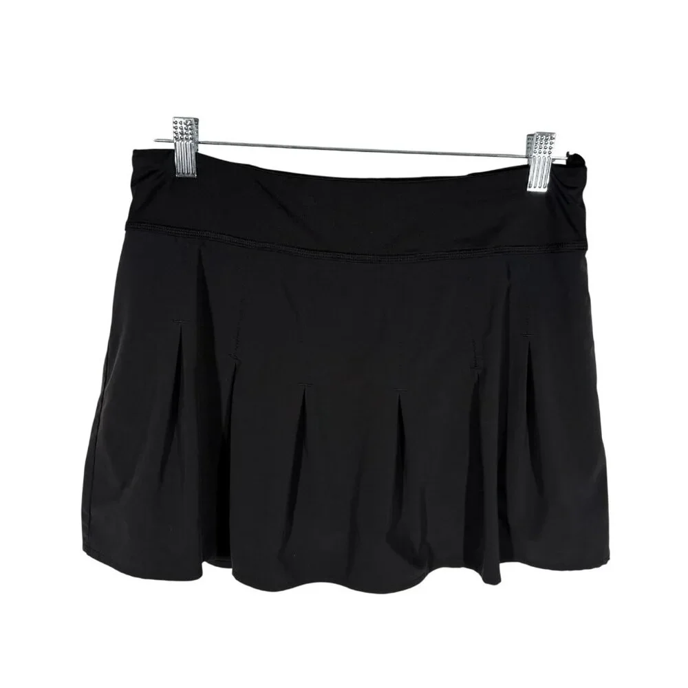 Athleta Women M Black Preppy Athletic Pickleball Tennis Get Goin Pleated Skort